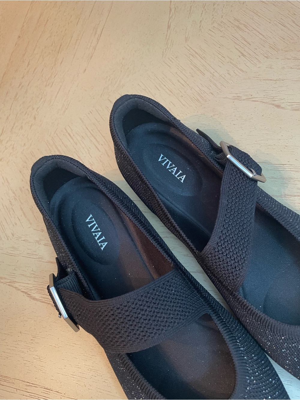 VIVAIA Maria Pointed-Toe Mary Jane Flats Black Glitter Buckle 41.5 = US 10 - Picture 4 of 14